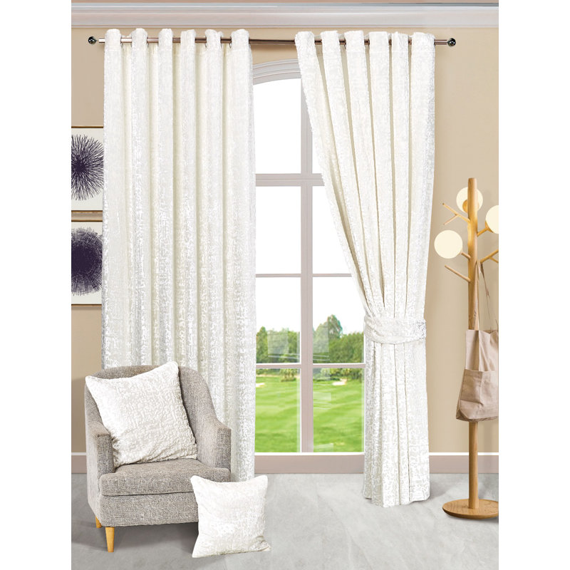 Rilya Velvet Semi Sheer Curtain Pair, 66cm Width x 90cm Drop, White