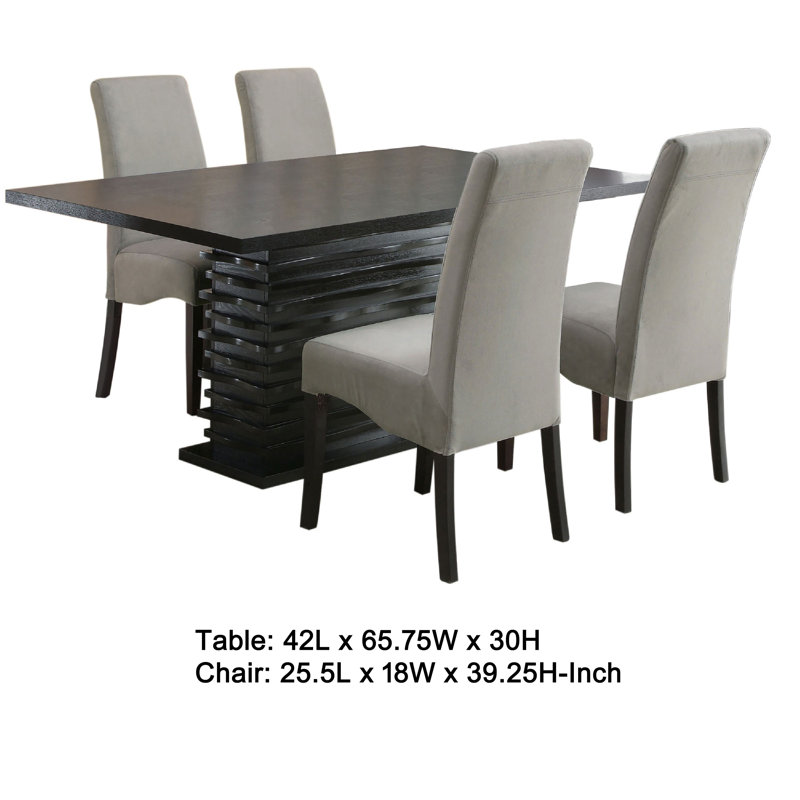 Pedestal Dining Set in Gray and Black, 5 Pieces: Table, 4 Chairs, 30"H x 65.75"L x 42"W