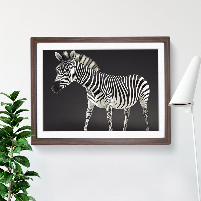 Zebra View - Single Picture Frame Painting, 46cm H x 64cm W x 2cm D, Walnut