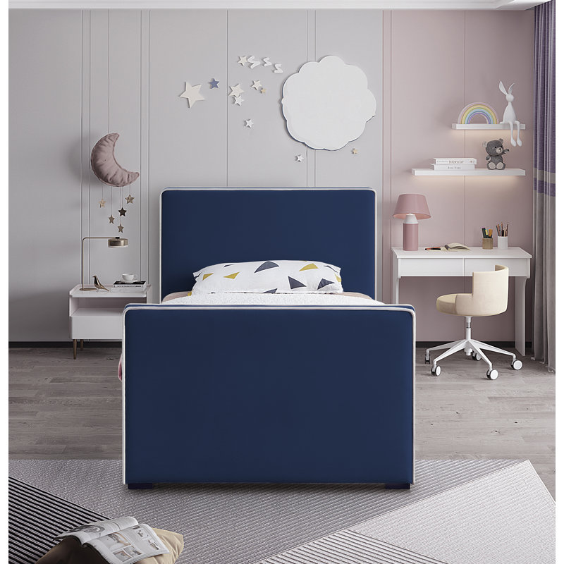 Lit en velours Haneesh, Simple, Velours marine
