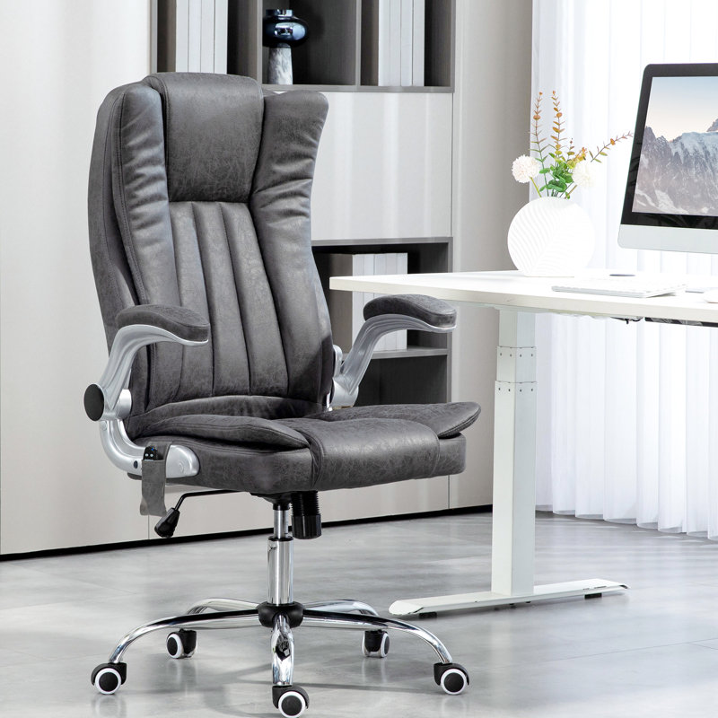 Chaise de bureau à hauteur réglable, grise, avec fonctions de vibration et de chaleur - massage et chauffage gris - revêtement, siège, rabattable, roues pivotantes sécurisées pour le confort au travail