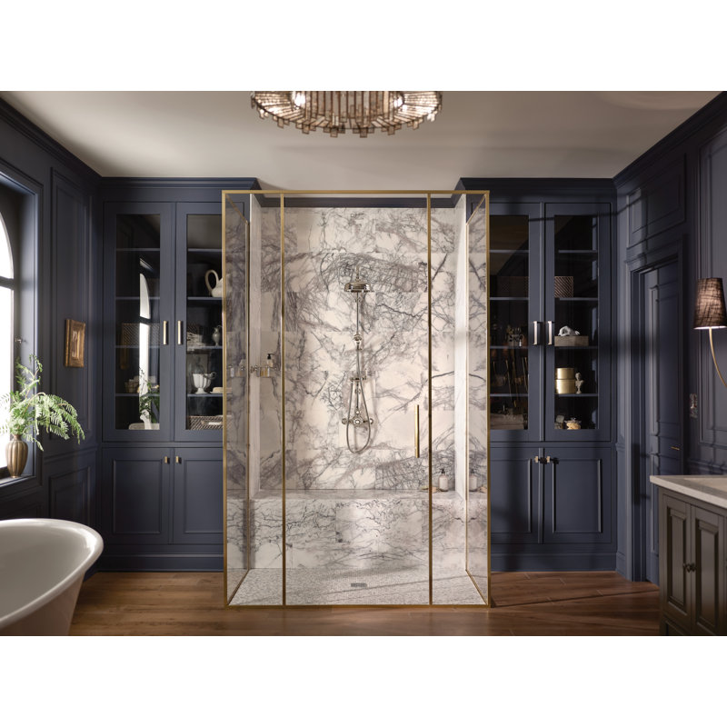 Edwardian 3/4" Exposed Wall Mount Thermostatic Shower System, Cross Handle, Polished Nickel