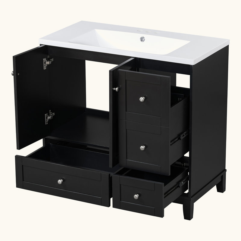 Modern Bathroom Vanity with USB Charging, Black