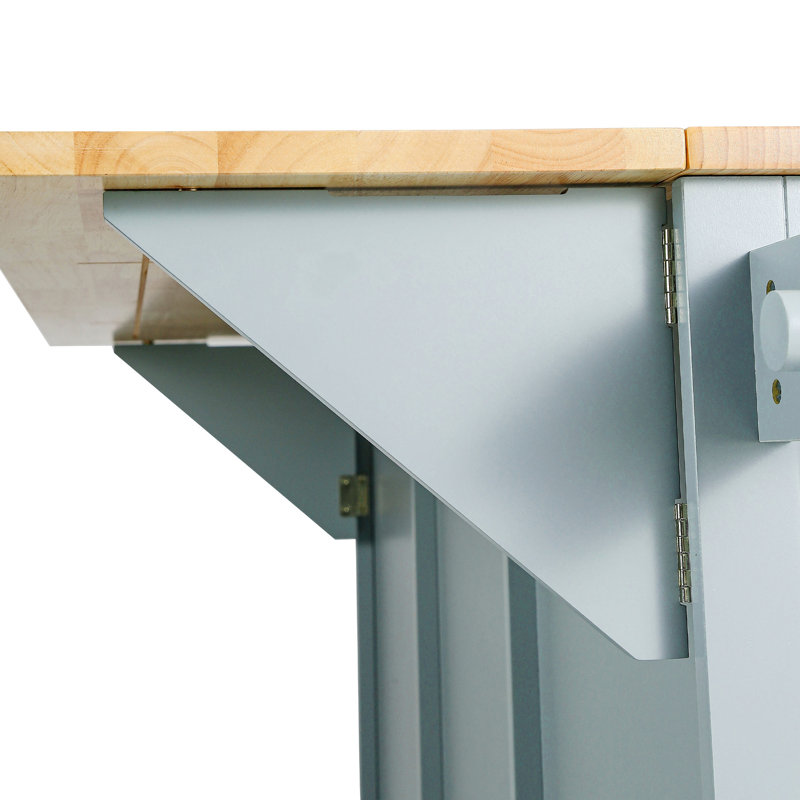 Kitchen Cart With Rubber Wood Drop-Leaf Countertop, Blue