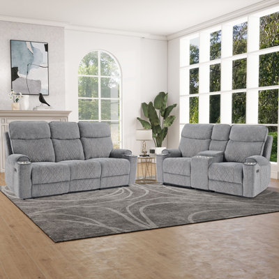 Ensemble de salon inclinable électrique en chenille 2 pièces moderne et rembourré de couleur douce cala
