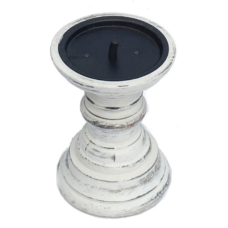 Wood Tabletop Candlestick, 13cm H x 10cm W x 10cm D