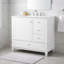 Meuble-lavabo autoportant de 91 cm (36 po) en bois massif et MDF blanc avec lavabo en céramique intégré et rangement-547769124-547769126