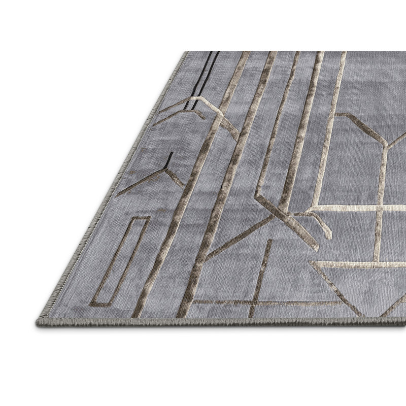 Machine Washable Gray Area Rug, Rectangle 7' x 9'