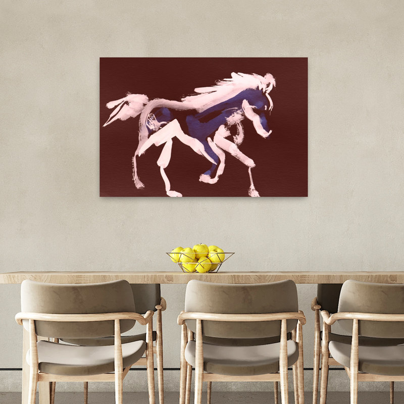 Cheval bleu galopant, impression abstraite, cheval moderne, 24" H x 36" W