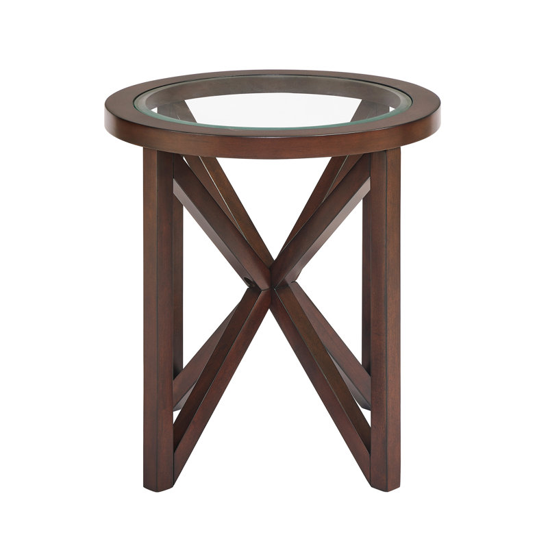 Table basse moderne simple en verre, table basse en verre trempé et base en bois massif, Cerisier