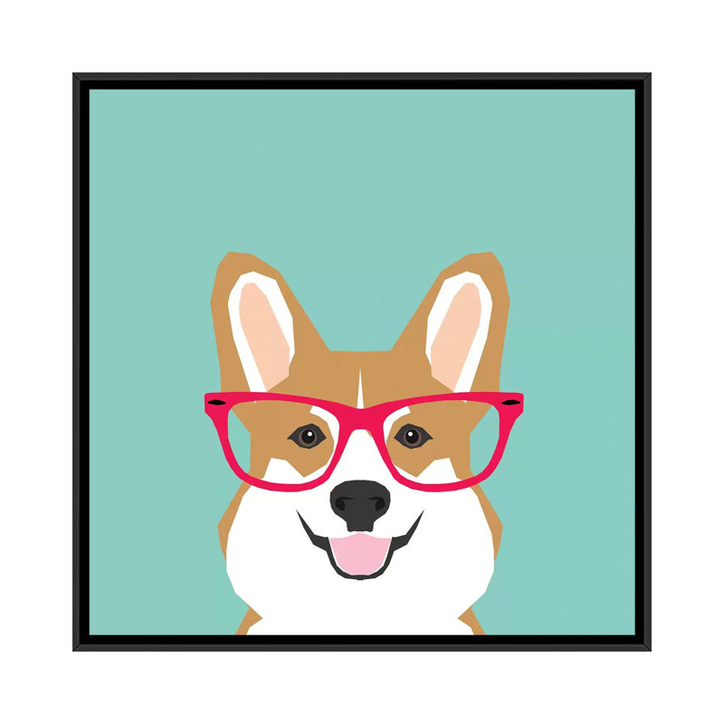 « corgi verres », reproduction sur toile tendue Pet Friendly, Toile avec cadre noir, H 26 po x l 26 po x P 1,5 po