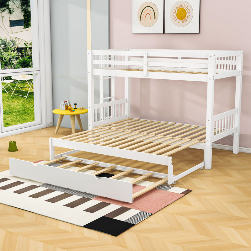 Bellos Kids Twin Over Twin Bunk Bed with Trundle, White