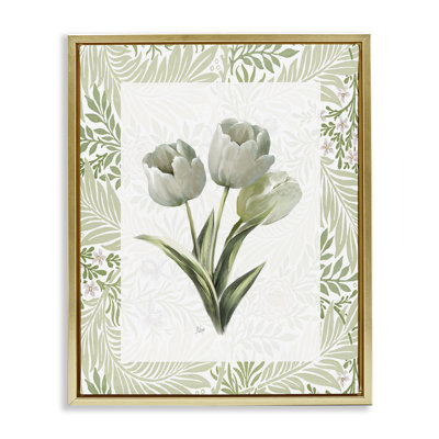 Cadre flottant trio de tulipes vert pâle, design par Nan
