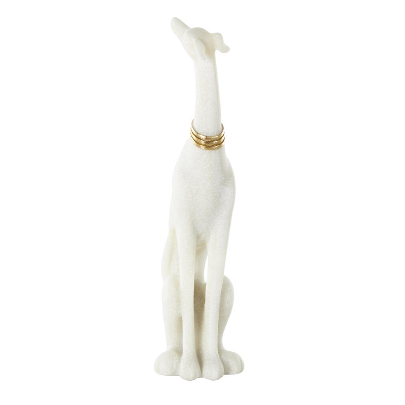 Gelya Polystone Sitting Dog Decorative Cream Sculpture with Gold Collar