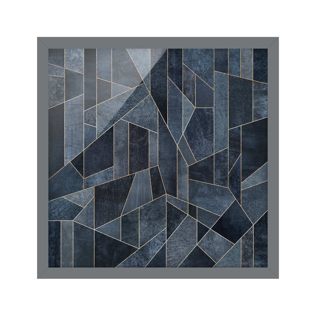 Gerahmtes Poster Blau Geometrie Aquarell