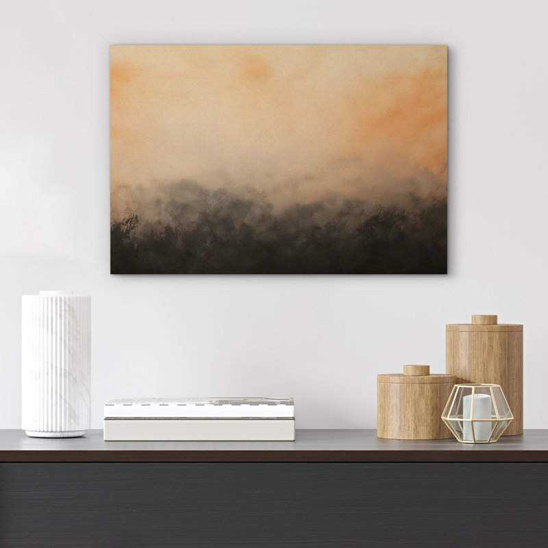 «Misty Foggy Forest Horizon», reproduction d'art sur toile encadrée, Toile tendue, H 32 po x l 48 po x P 1,5 po