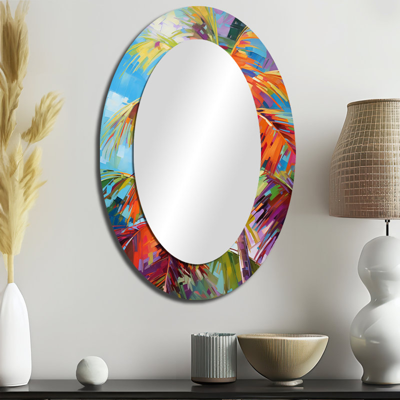 Popart Palm Trees II - Miroir mural tropical multicolore, 36 po x 24 po