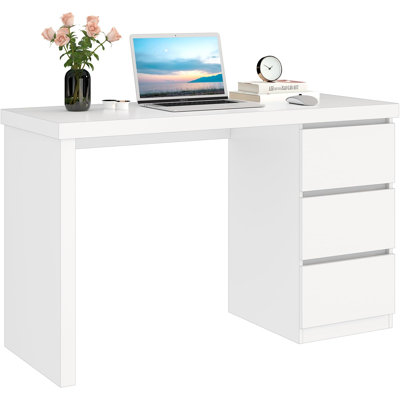 Bureau blanc avec tiroirs, bureau d'ordinateur l 43 po, table de jeu d'ordinateur, meuble-lavabo moderne avec rangement, poste de travail en bois pour chambre à coucher, salon, blanc