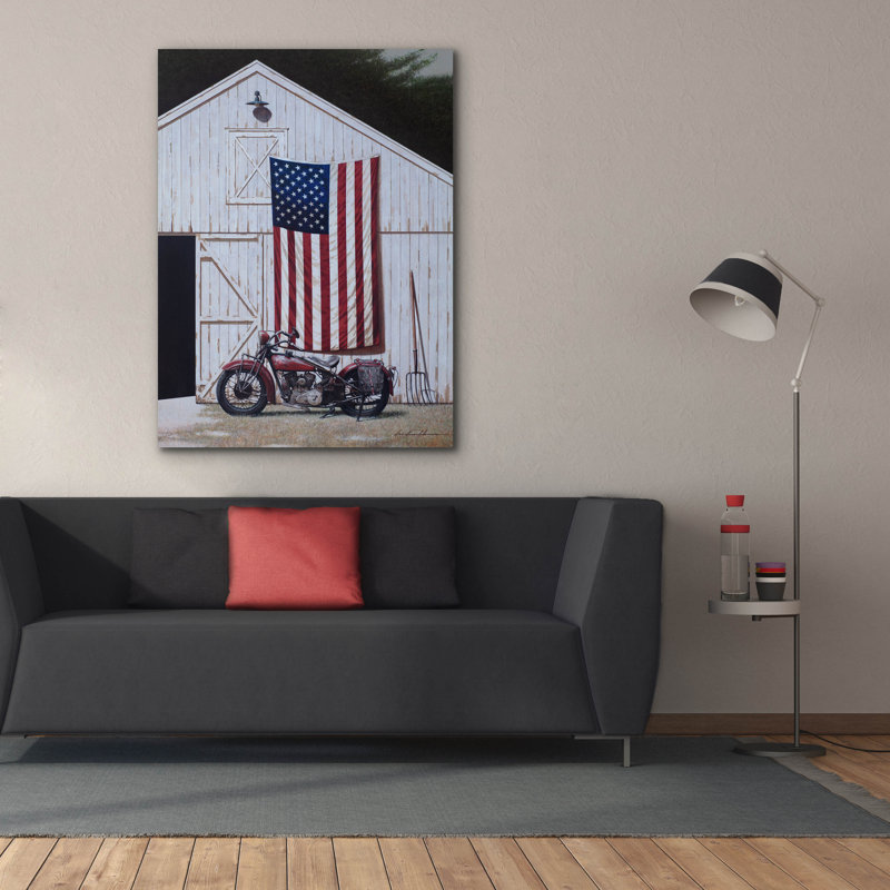 «Motor moto Barn» par Zhen-Huan Lu, art mural sur toile, H 54 po x l 40 po x P 1,5 po