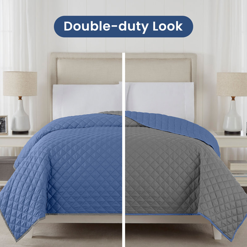 Martex Reversible Coverlet, Full/Queen , Ceil Blue/Gray