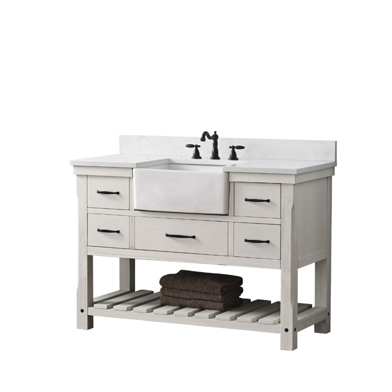 Meuble-lavabo simple 48 po Curiel, Blanc délavé / noir mat