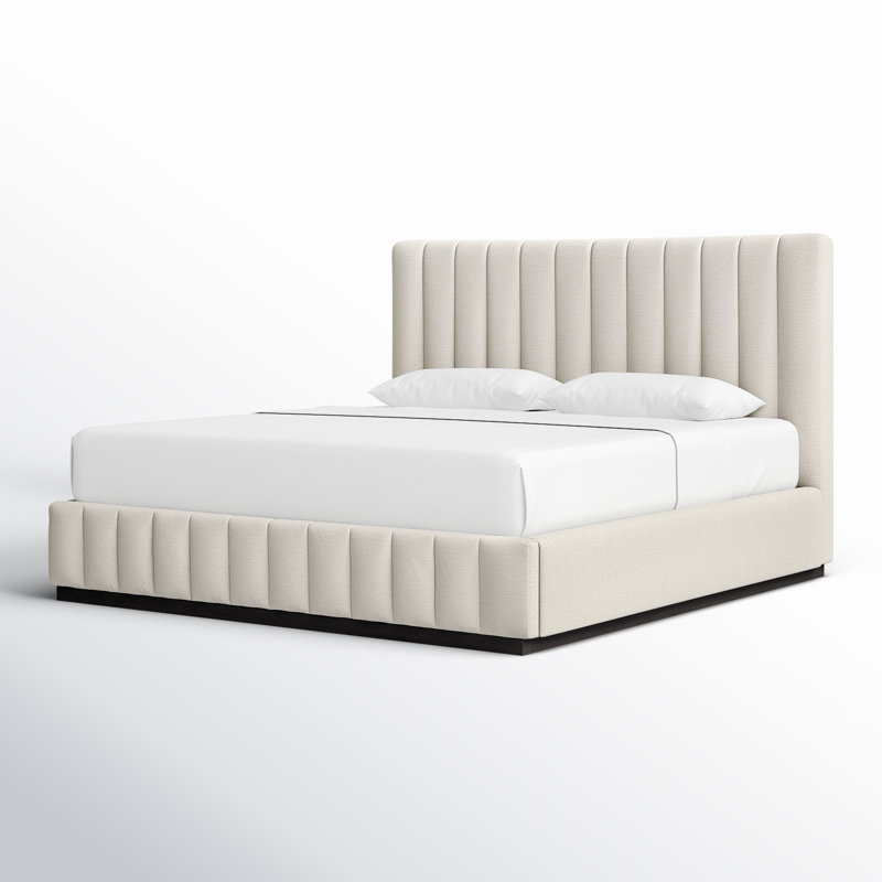 Codyn Upholstered Platform Bed, Beige Linen Textured Fabric, King