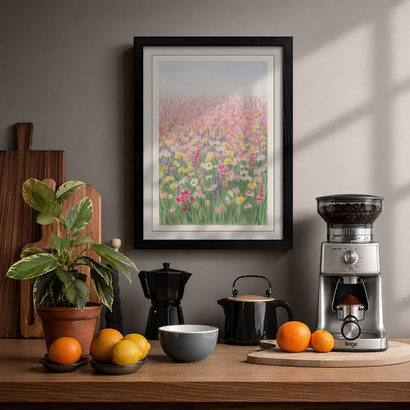 Meadow in Bloom Botanical - Framed Print, A1 - 84.1 x 59.4 cm, Black