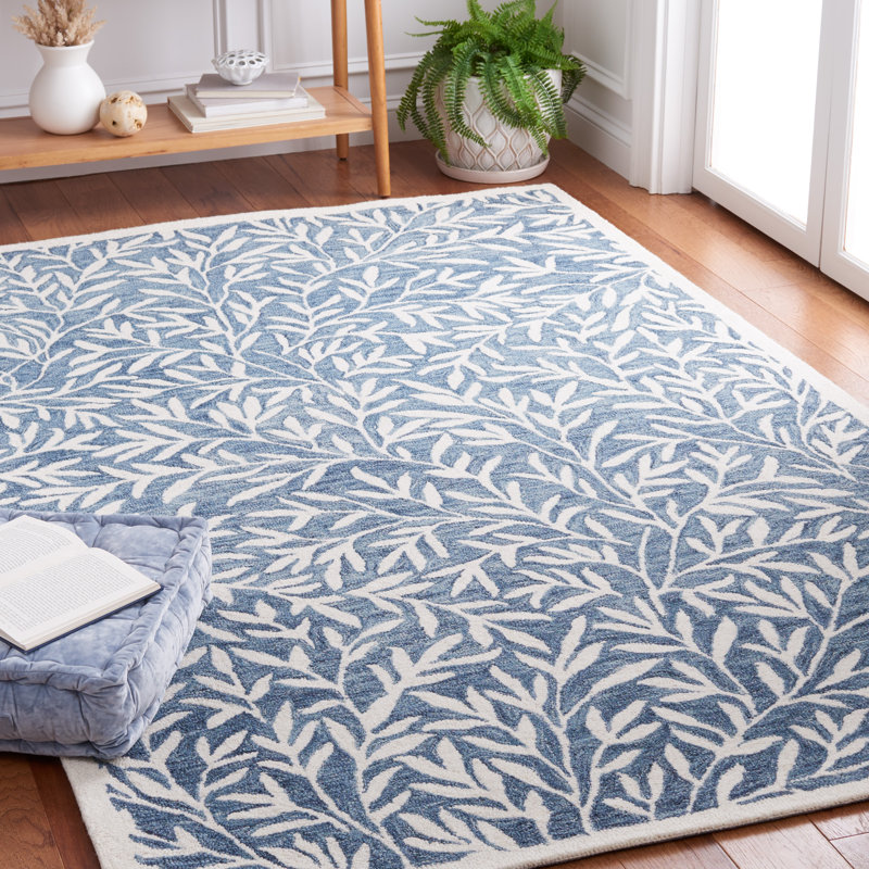 Tapis bleu / ivoire touffeté à la main Aliss, Rectangle de 5 pi x 8 pi