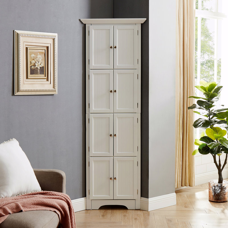 Armoire de rangement haute avec portes et 4 tablettes, Blanc