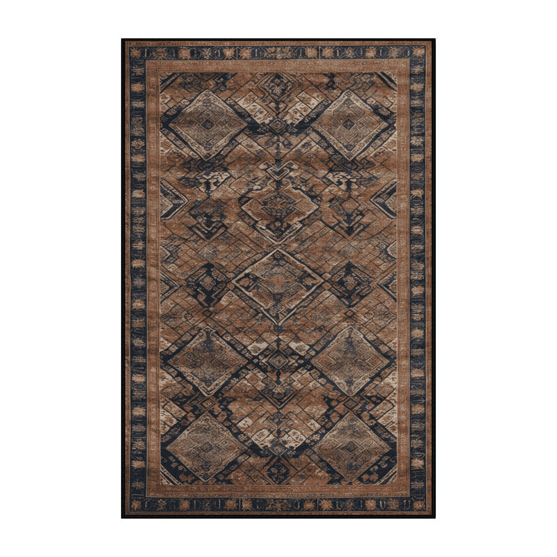 Machine Washable Art Deco Brown Area Rug, Rectangle 2' x 3'