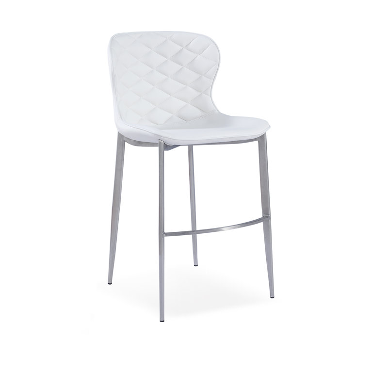 Albert Upholstered Counter Stool, White, Stainless Steel, Counter Stool (24” Seat Height)
