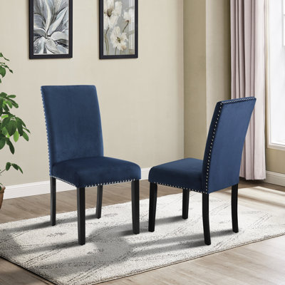 Blue Velvet Contemporary Dining Chairs  2 Pieces  - Upholstery, Attractive Nailhead Trim, Wood Construction For A Stylish And Long-Lasting Chair In Velvet, 2 Padded Comfort, Solid Legs Stable