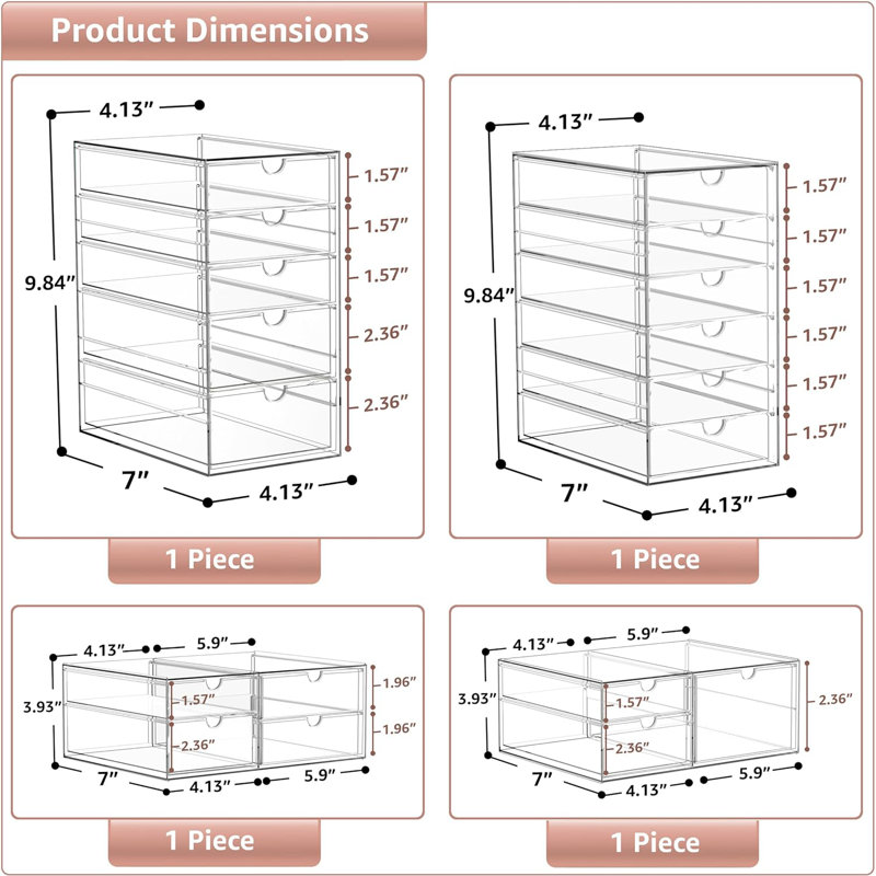 Makeup Storage Case Set - 18 Drawers, 4 Pcs Clear Stackable Storage Bins