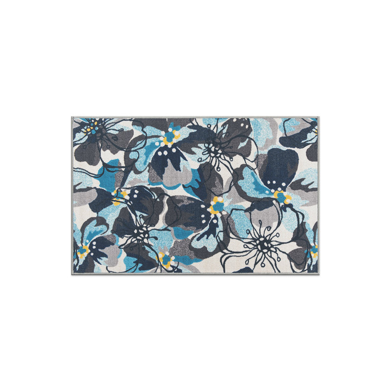 Tapis gris / argenté à poil long à motif floral Florentia, Rectangle 2 pi 7 po x 4 pi