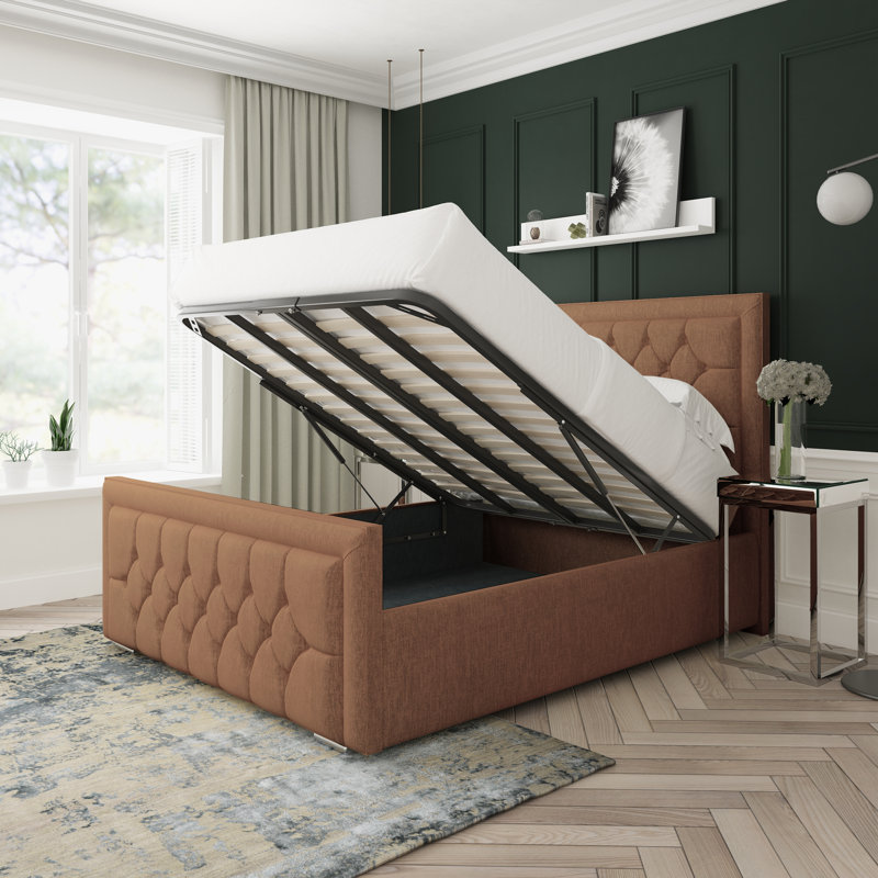 Maple Chenille Upholstered Ottoman Bed Frame, Brown, Kingsize (5')