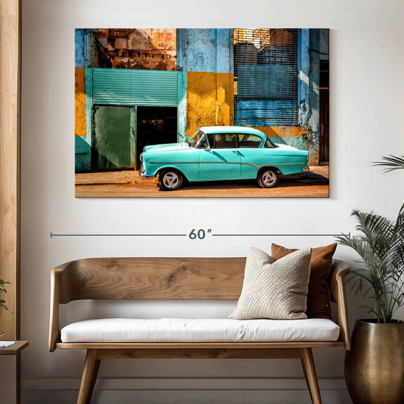 Voiture cubaine Mehar Turquoise Opel, H 34 po x l 51 po