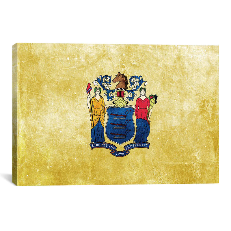 « flags new jersey », impression sur toile, H 16 po x l 24 po x P 1 po, Papier beaux-arts encadré noir, Blanc