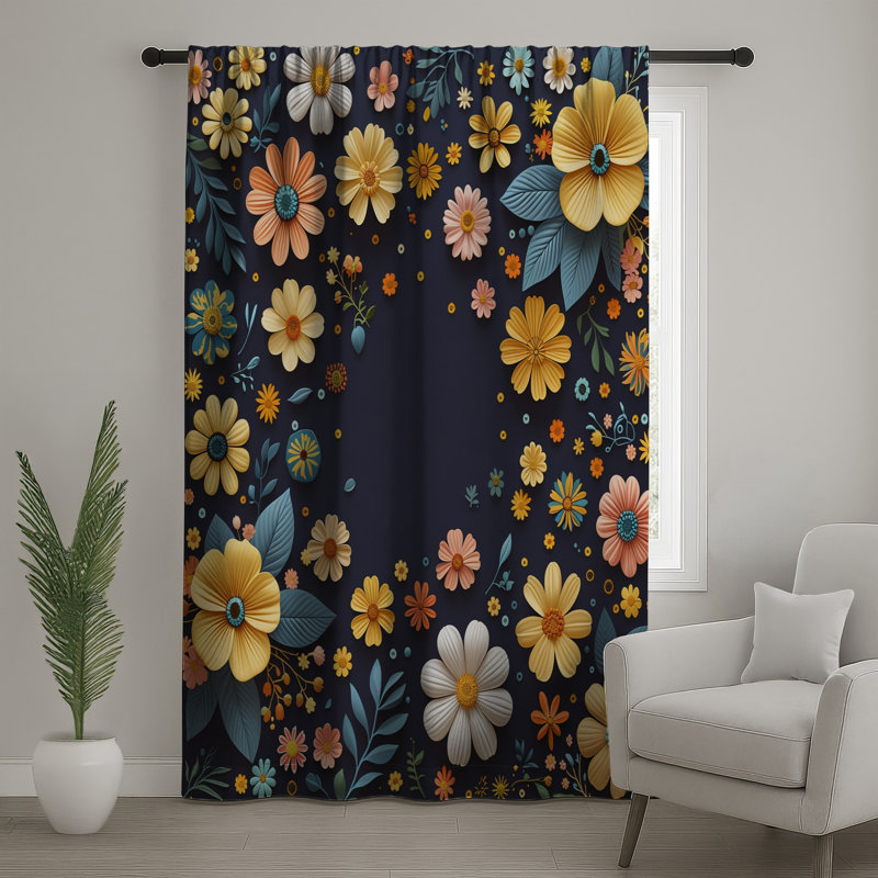Rideaux floraux, voilages et voilages à motif floral - 1 panneau, 50 po x 80 po - 1 panneau, Blockout