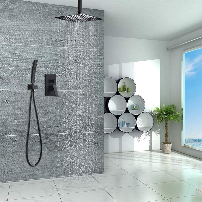 Système de douche complet avec valve brute, Noir mat