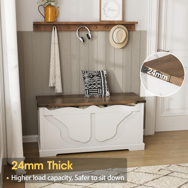 39.4" Wooden Storage Trunk With 2 Safety Hinges