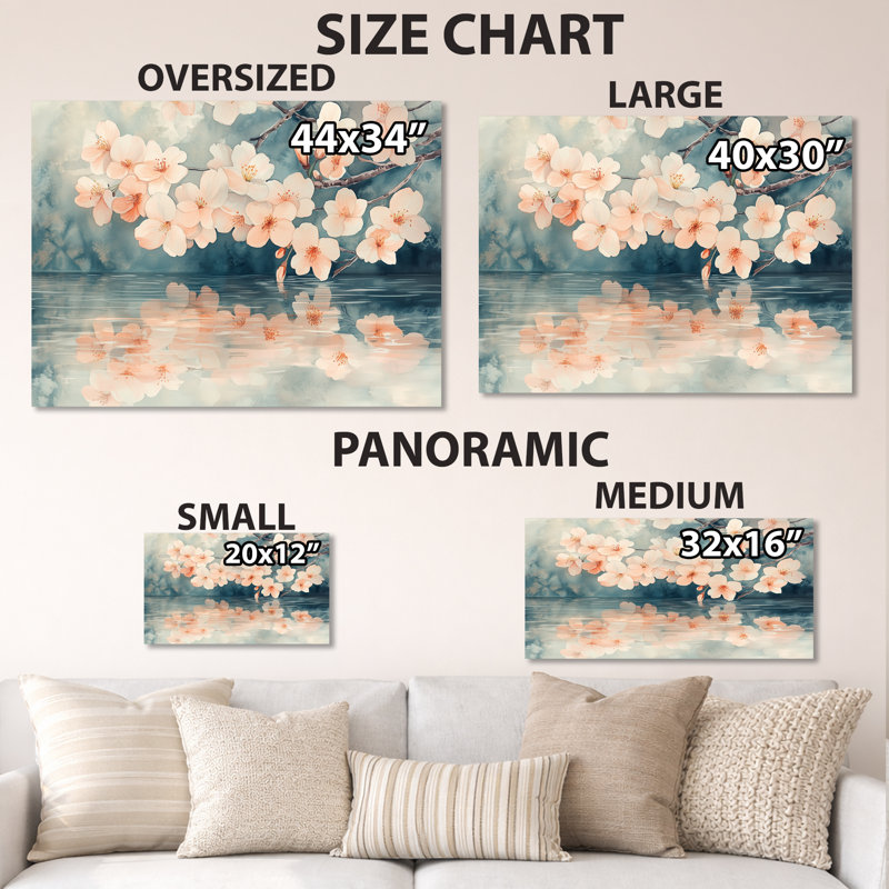 «Cherry Blossom Reflection I - Pink Sakura», impression murale en métal, L 44 po x H 34 po