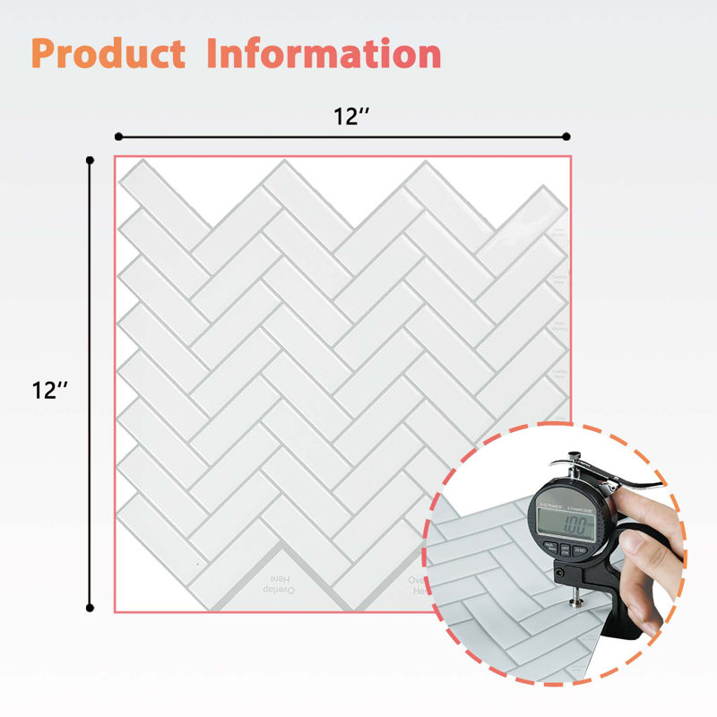 Carreau de dosseret auto-adhésif 11,8 po x 11,8 po à chevrons blanc pour cuisine, panneaux muraux auto-adhésifs 3D