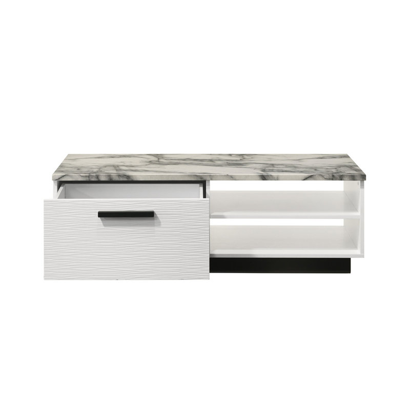 Table basse avec plateau en faux marbre blanc