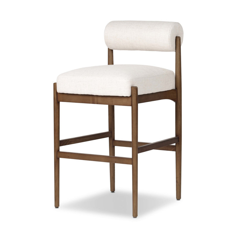 Barrau Upholstered Stool with Solid Wood Frame, Bar Stool (31" Seat Height), Dover Crescent