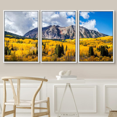 «Autumn Fall», reproduction d'art sur toile encadrée, ciel nuageux au-dessus de l'automne, forêt, nature rustique, photographie, réalisme, décor sauvage, calme / zen pour le salon, la chambre à coucher, le bureau, reproduction sur toile, 3 pièces