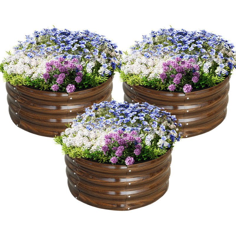 2*2*1(3pcs) Raised Garden Bed Outdoor Large MetalPlanter Box Steel Kit for PlantingVegetables, Flowers, Brown