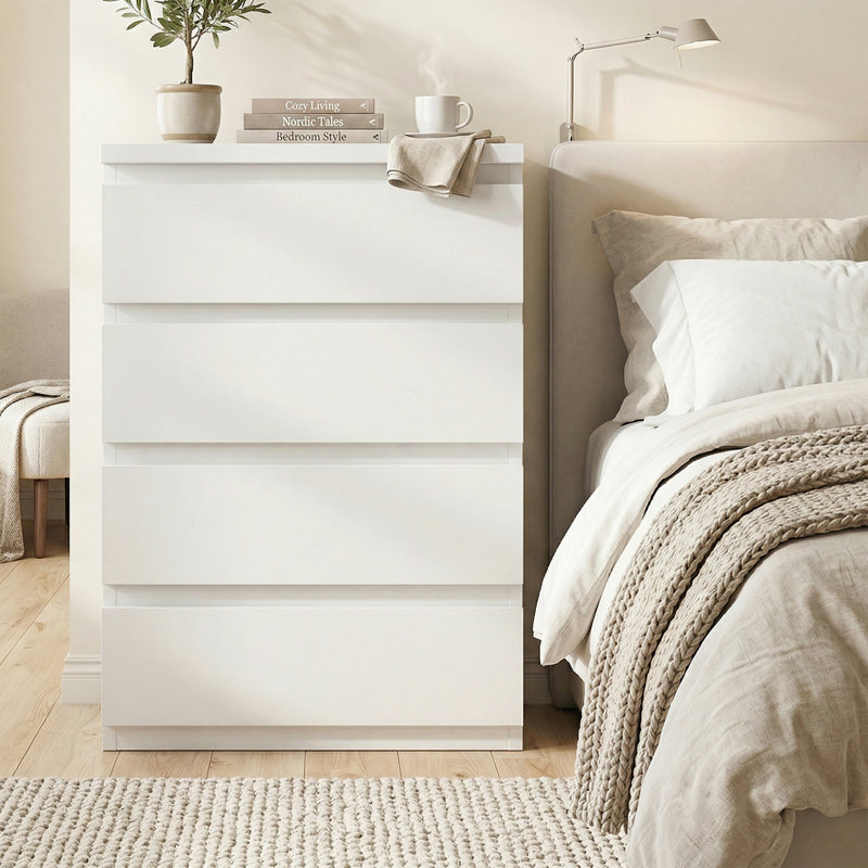 Commode verticale à 4 tiroirs: armoire de rangement compacte pour la maison, Blanc