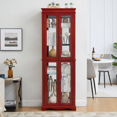 Armoire à vin en verre avec éclairage interne, cloison mobile, tablettes réglables, cloison sophistiquée en cerisier pour le salon -
