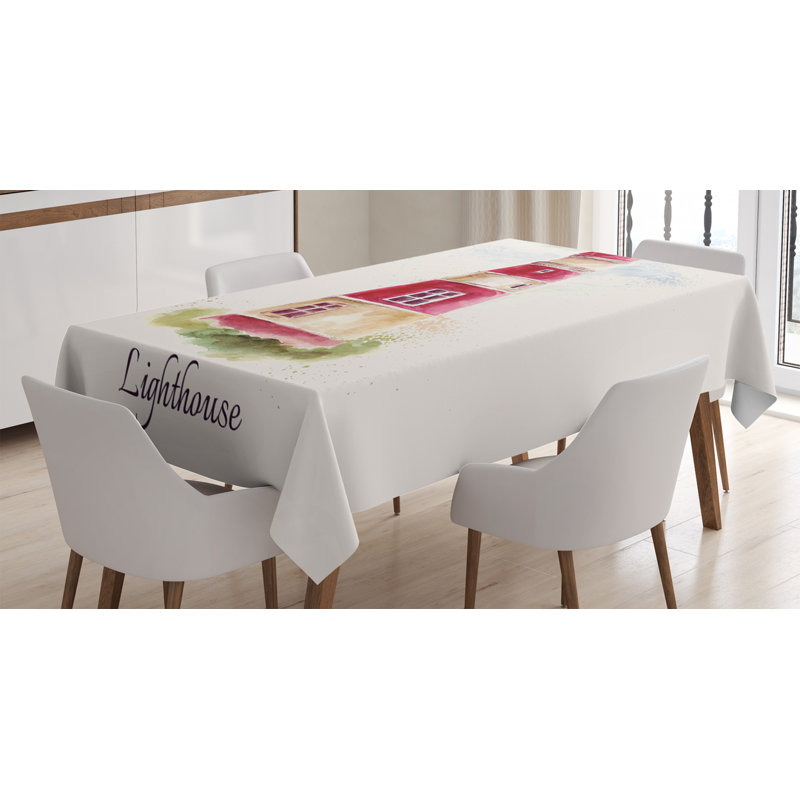 Ambesonne Lighthouse Tablecloth, Watercolor Lighthouse Print Pastel Faded Vintage Lettering Windows Grass Clouds, Rectangular Table Cover For Dining Room Kitchen Decor, 60" X 84", Multicolor