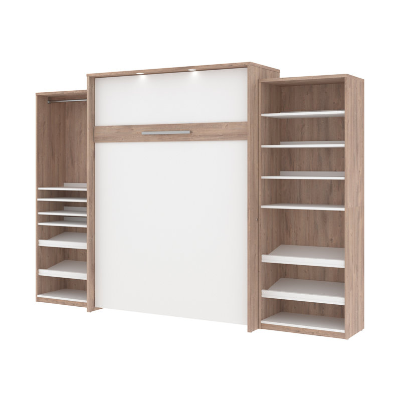 Lit plateforme escamotable Osterman, Grand, Brun rustique / Blanc